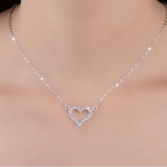 NEW Silver Dazzling Zircon Love Heart Shape Pendant Necklaces - Picture 5 of 11